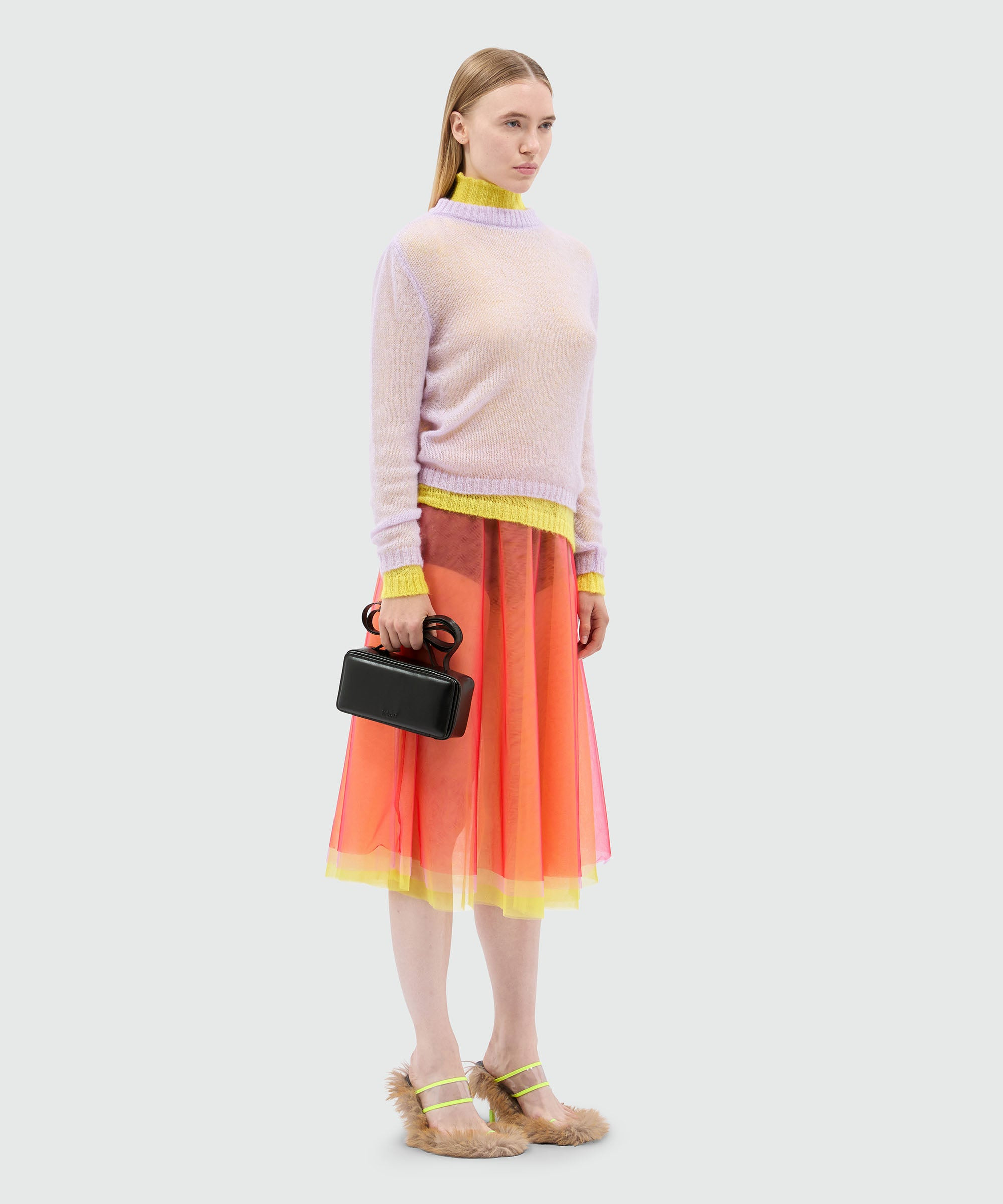 Red midi skirt in light multicolored tulle overlay - 4