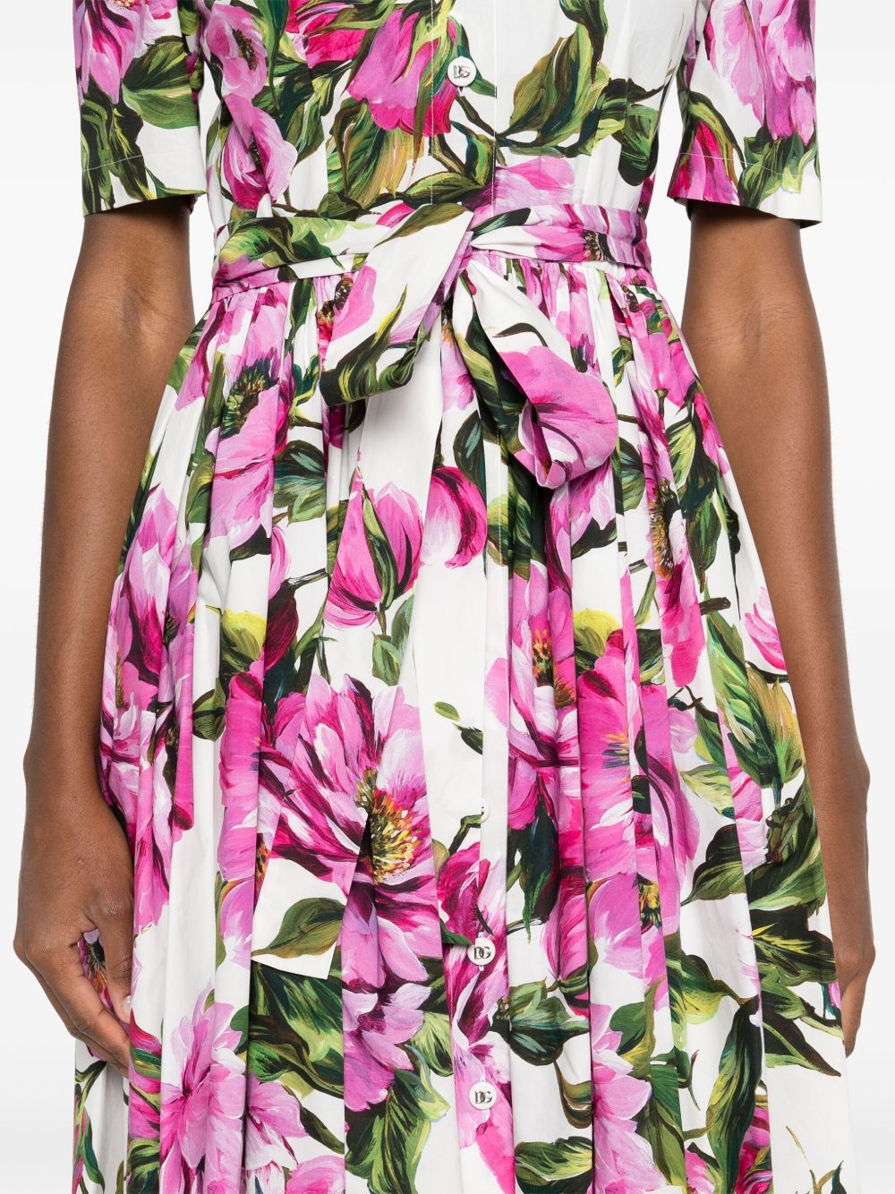 peonie-print cotton midi dress - 5