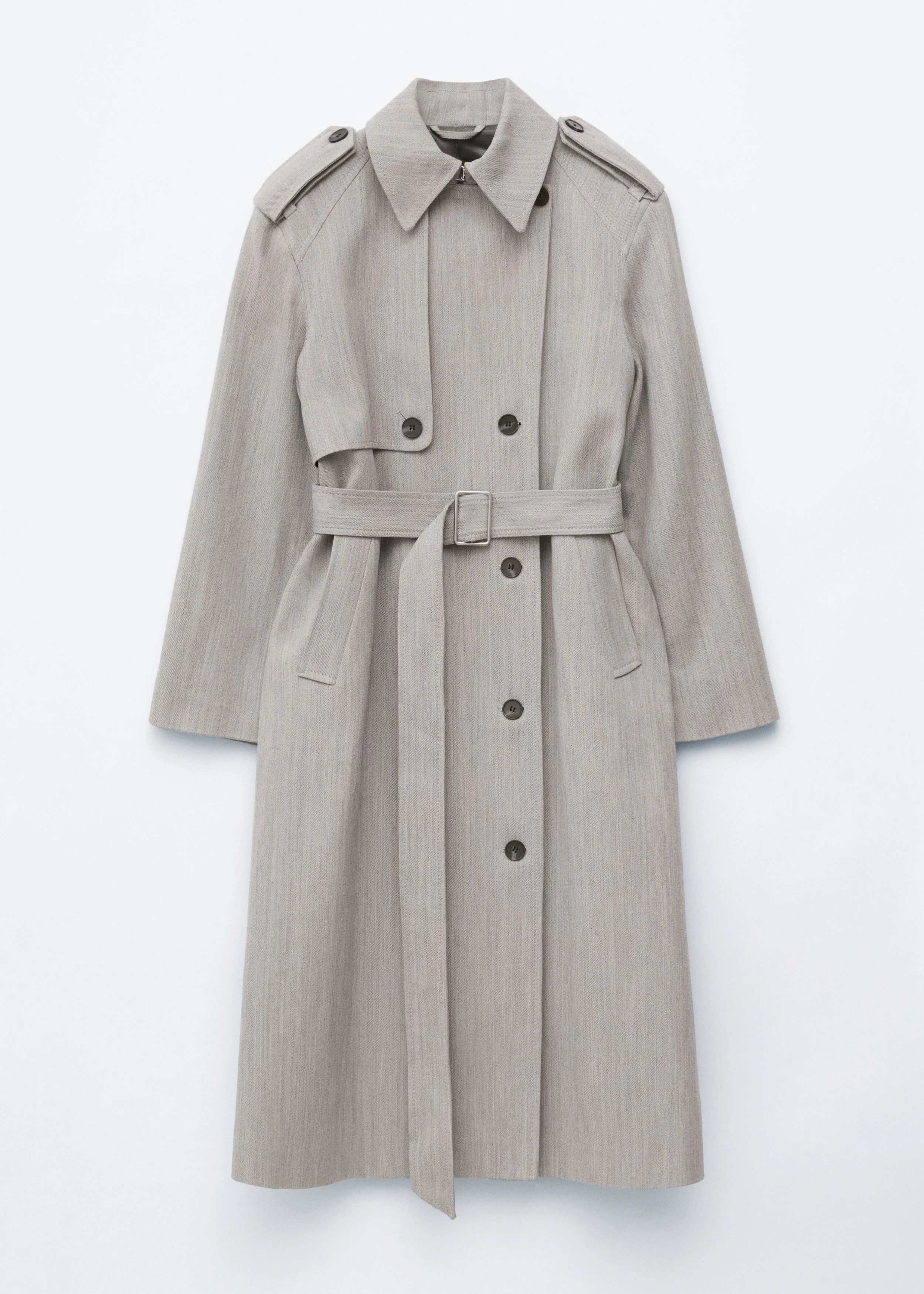 Cotton-Wool Tie-Belt Trench Coat - 1