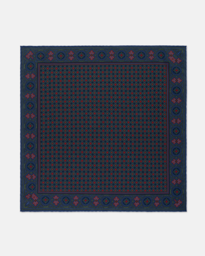 MADE-IN-ENGLAND NAVY PRINTED SQUARES SILK POCKET SQUARE 1