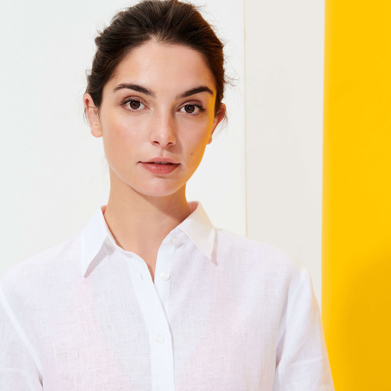Women Long Linen Shirt Solid 5