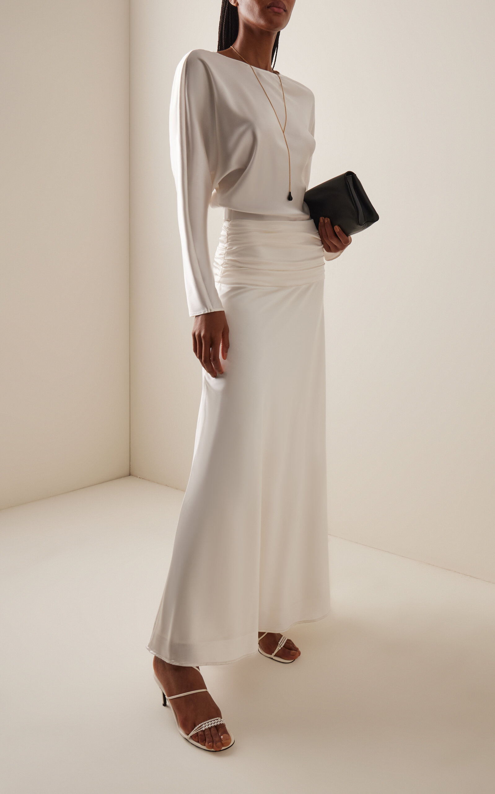 Freda Ruched Silk Maxi Dress ivory - 2