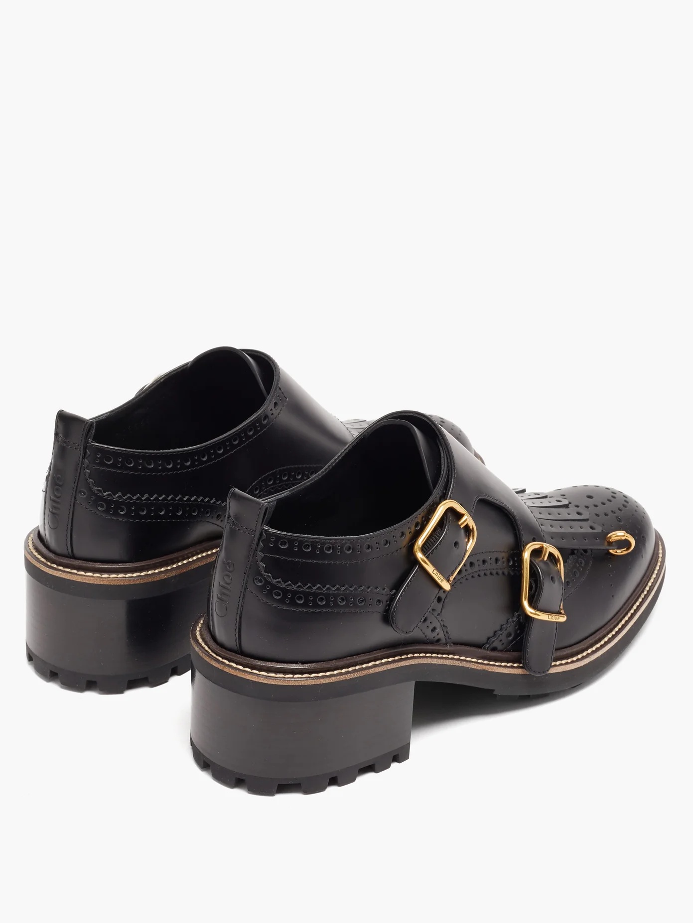 Fringed-vamp monk-strap leather brogues - 4