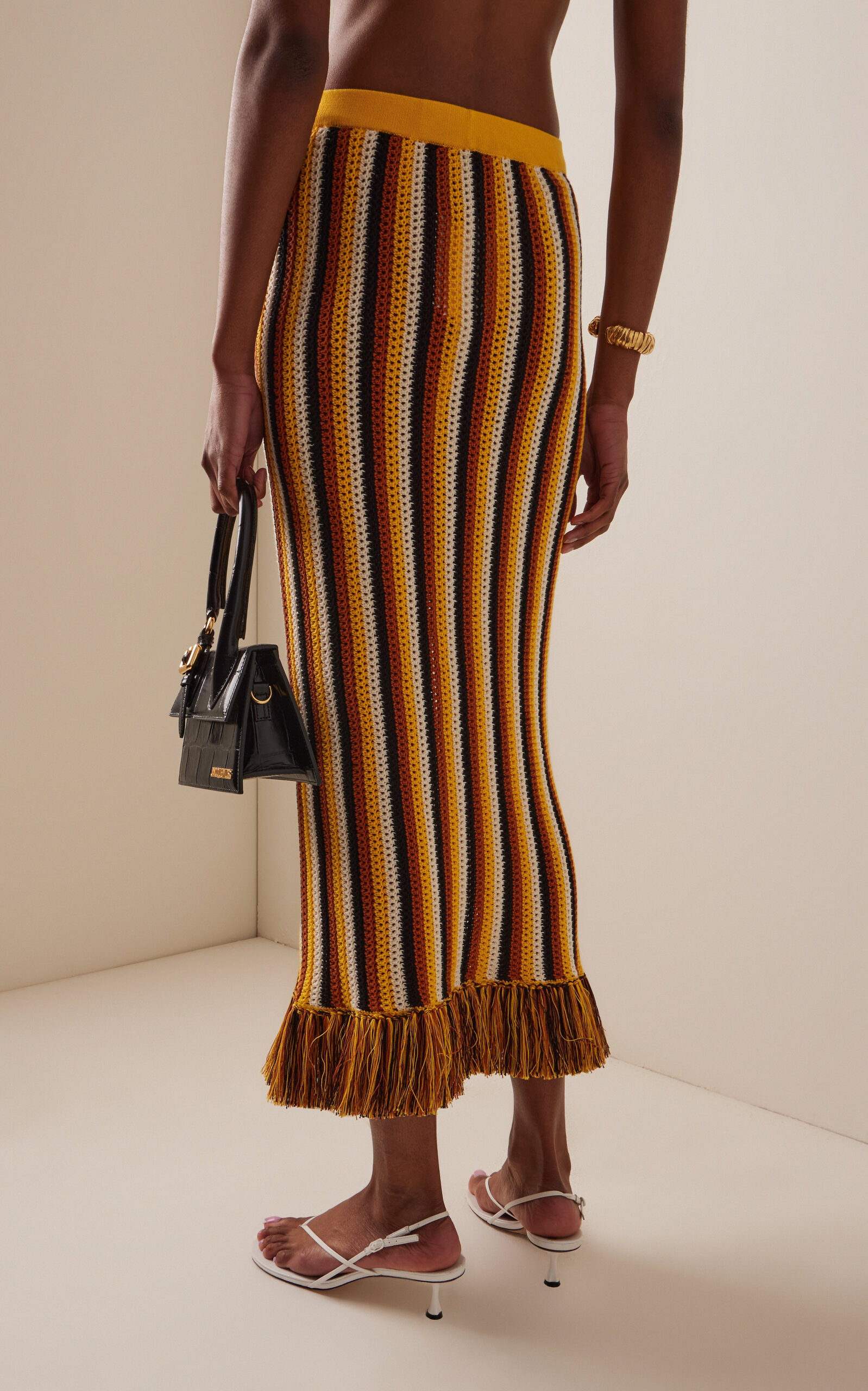 Misti Fringed Crocheted Cotton Midi Skirt stripe - 4