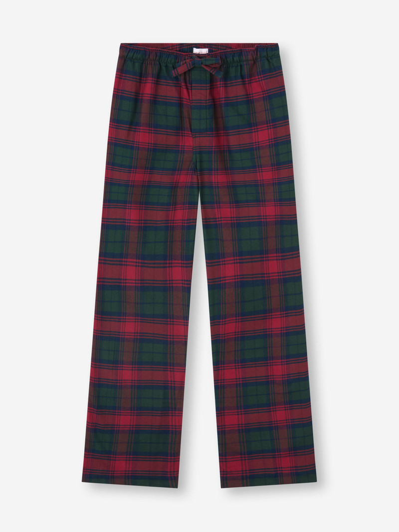Derek Rose Men's Lounge Pants Kelburn Brushed Cotton Burgundy Red & Green Check outlook