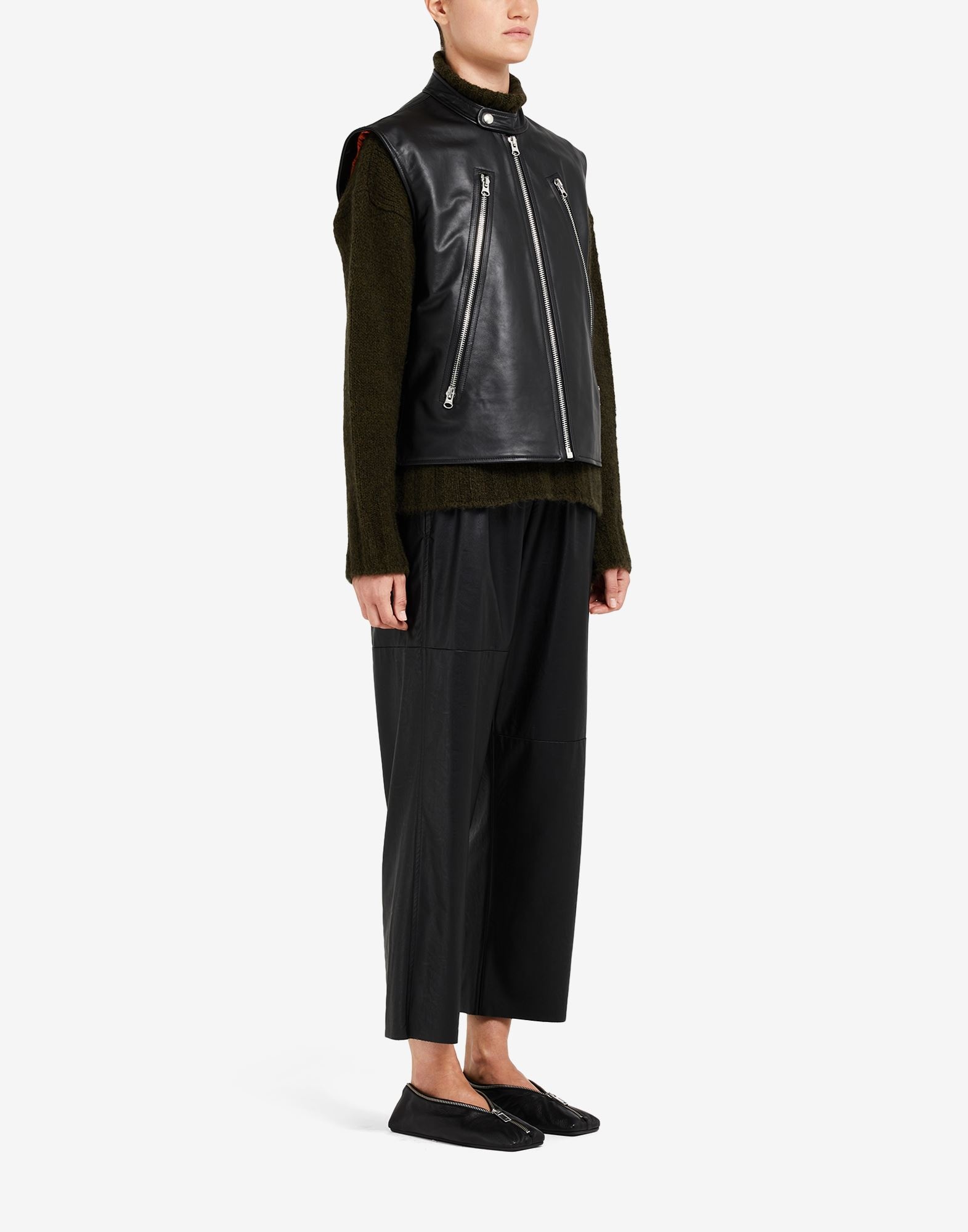 Zip sleeveless leather jacket - 3