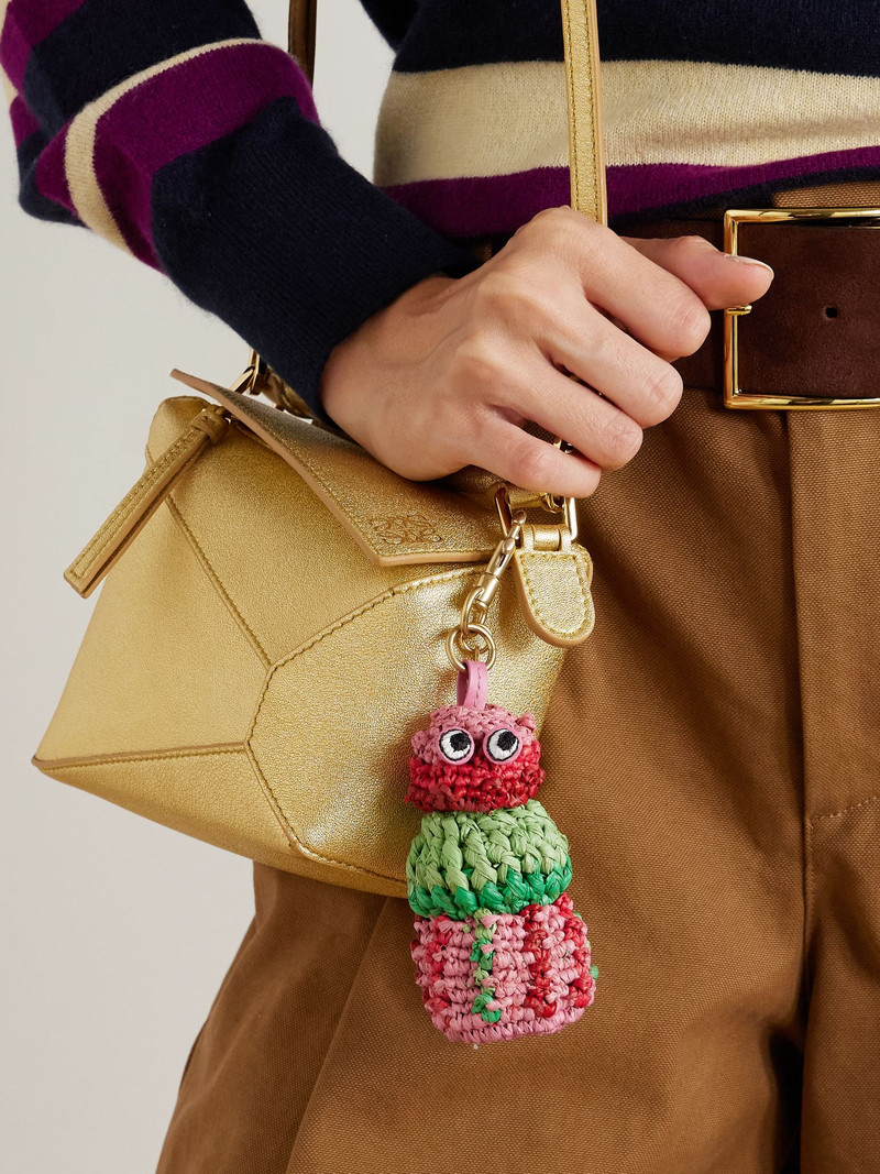 Anya Hindmarch Sea Urchin leather-trimmed raffia bag charm Multi outlook