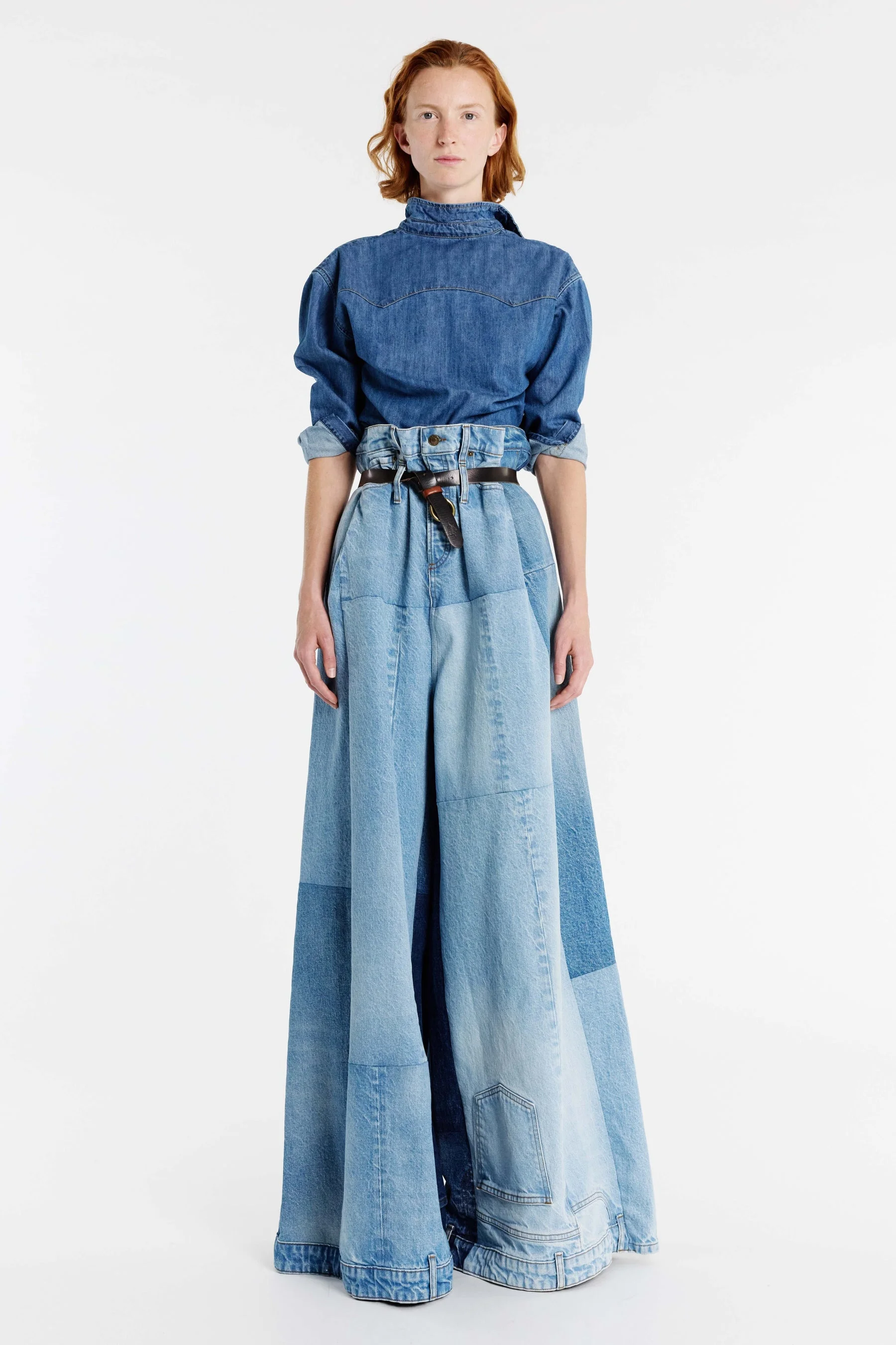 WIDE LEG DENIM PANTS MID BLUE - 1