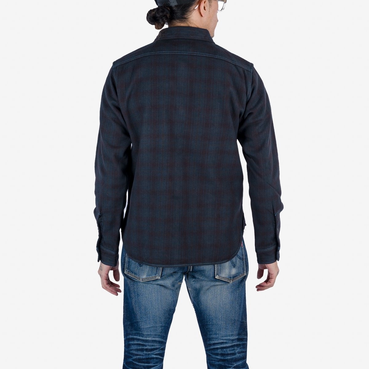 IHSH-339-OD Ultra Heavy Flannel Blanket Check Work Shirt - Sax Blue Overdyed Black - 3