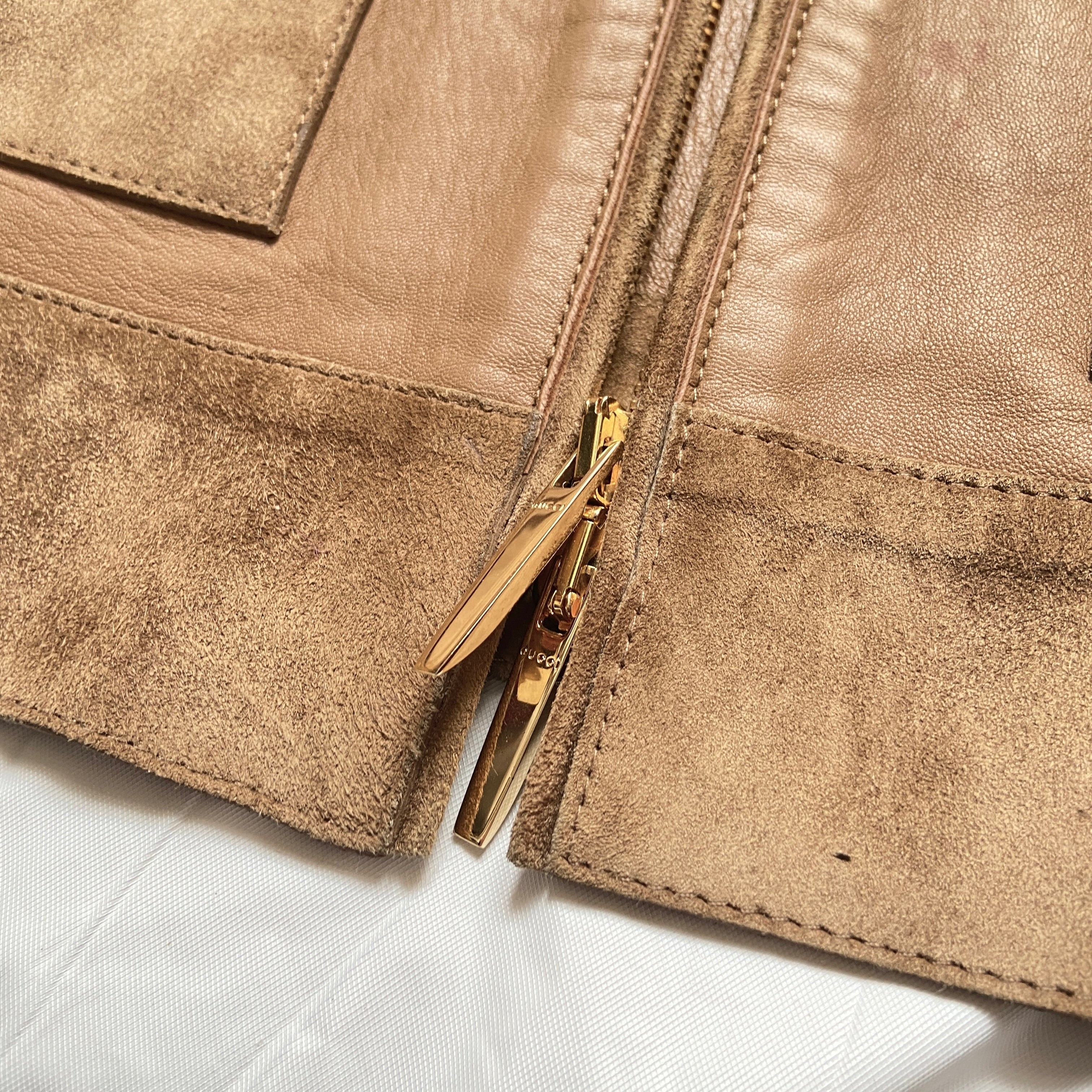 Gucci fall 2001 Tom Ford beige gold zip leather jacket - 8