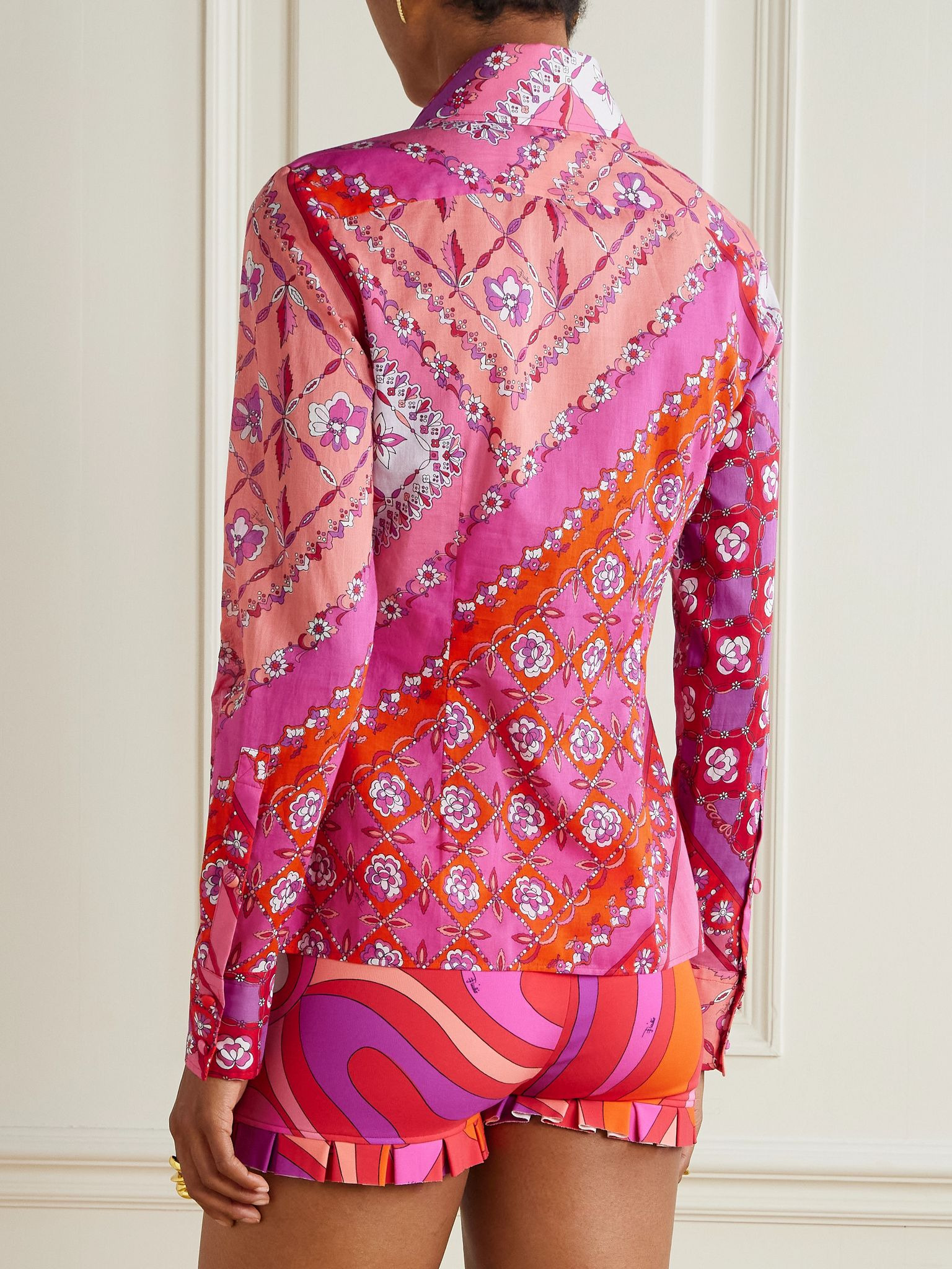 Printed cotton-muslin shirt Fuchsia - 4