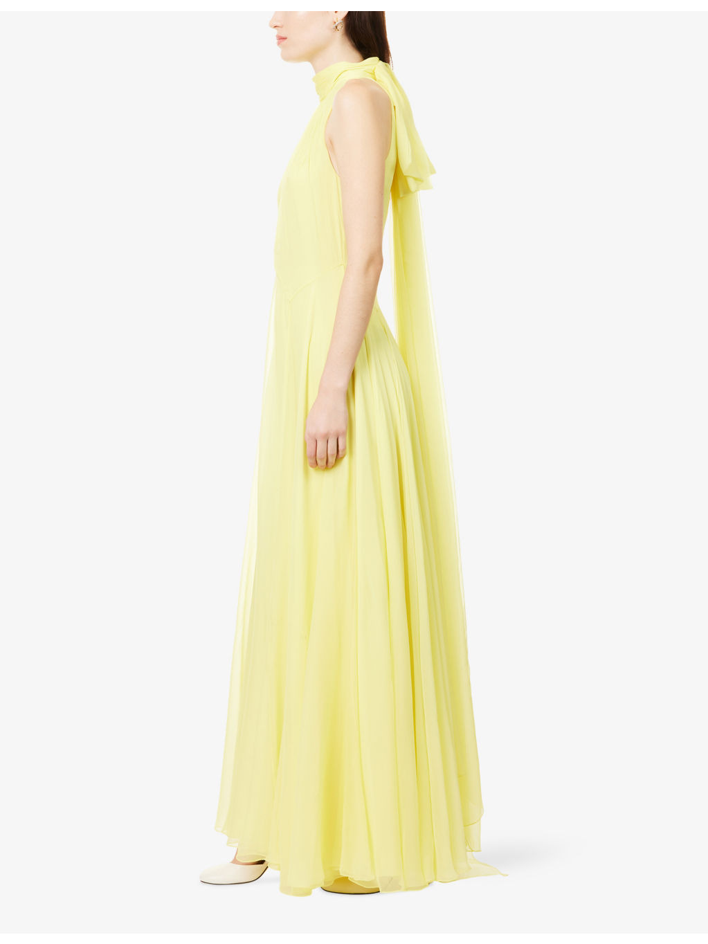 Bow-Embellished Sleeveless Silk Maxi Dress - 3