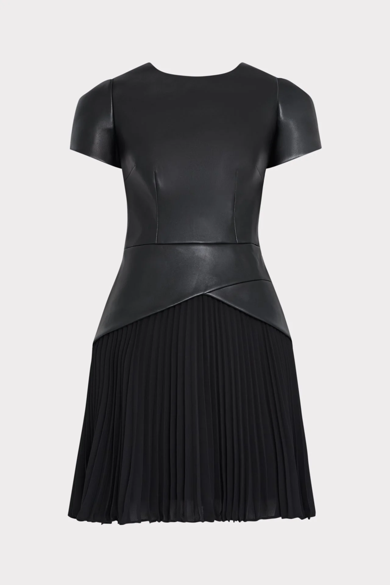 Haddy Leather Pleated Short Sleeve Mini Dress - 1