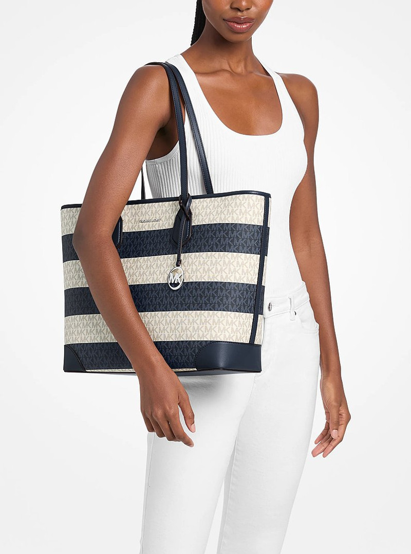 Eva Large Striped Signature Logo Tote Bag 3
