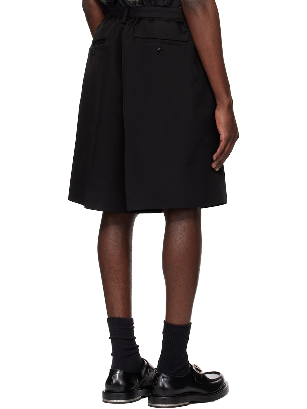 Black Double-Faced Silk Cotton Shorts - 3