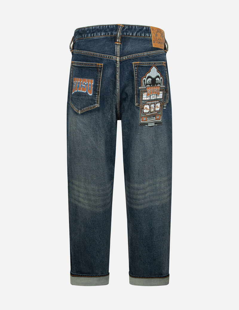 EVISU WASHED LOGO AND GODHEAD SLOT COATED RELAX FIT JEANS outlook