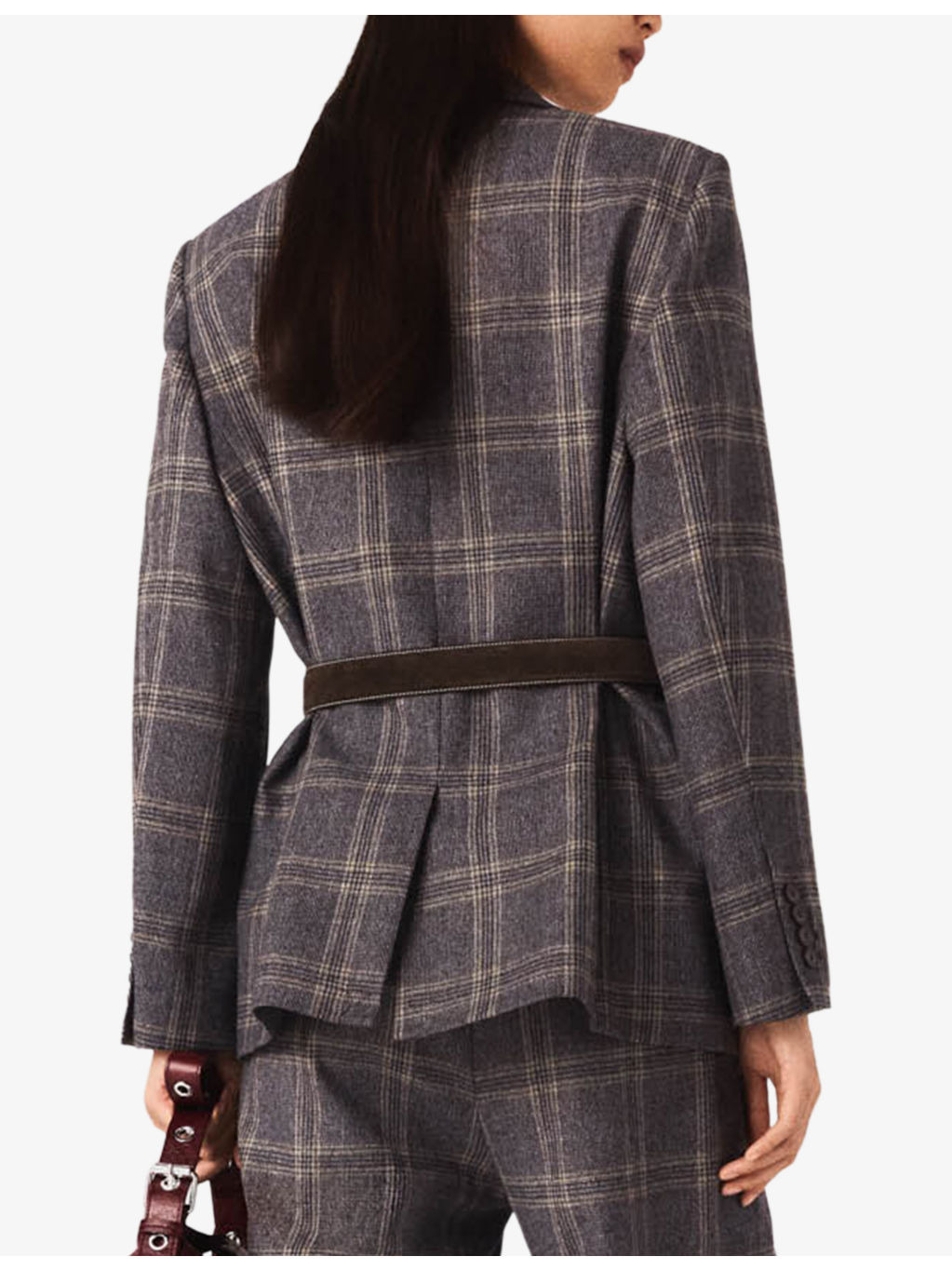 Checked Belted-Waist Stretch-Woven Blazer - 5