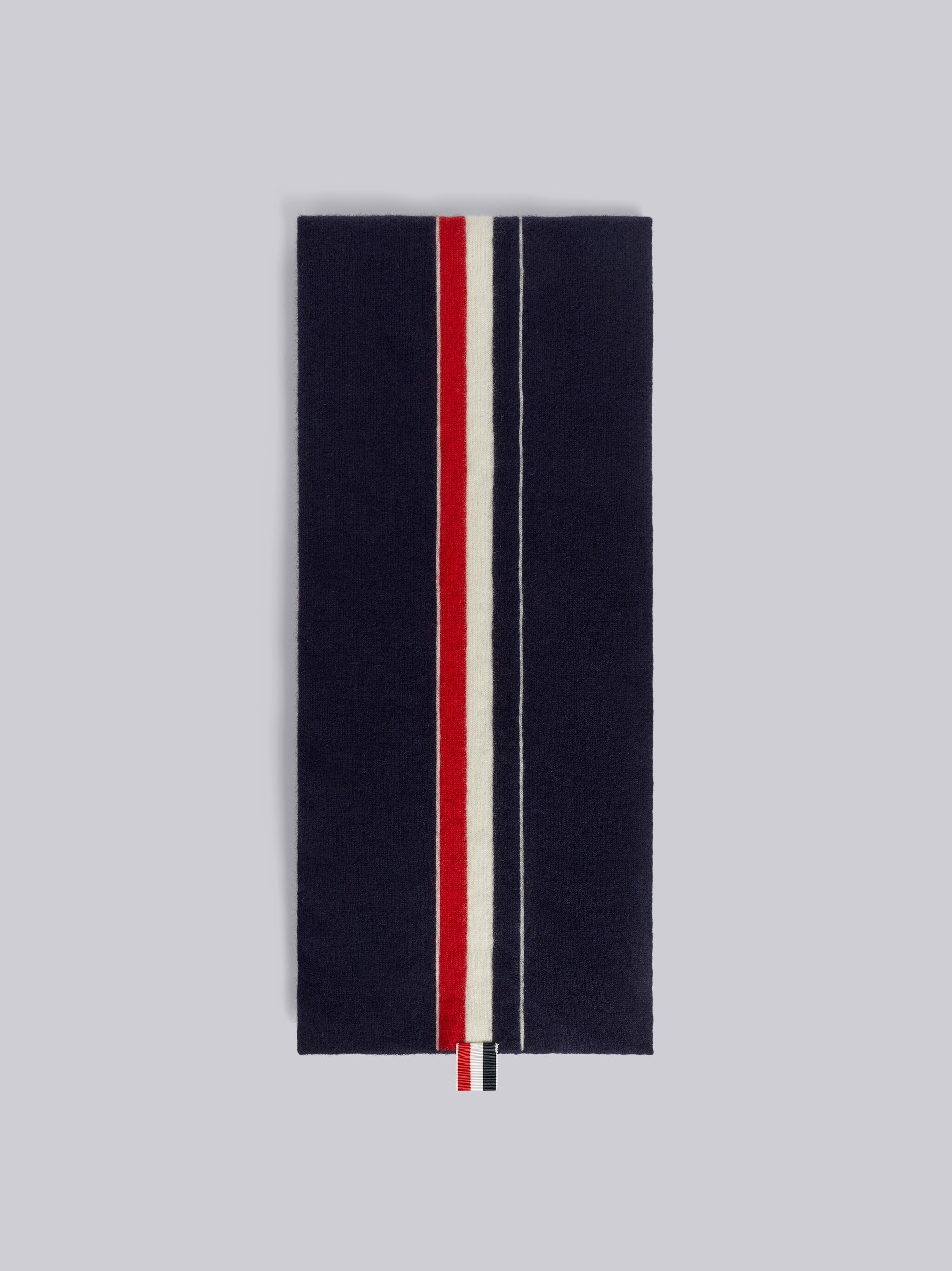 Navy Jersey Stitch Superfine Merino Wool Intarsia Stripe Scarf - 1