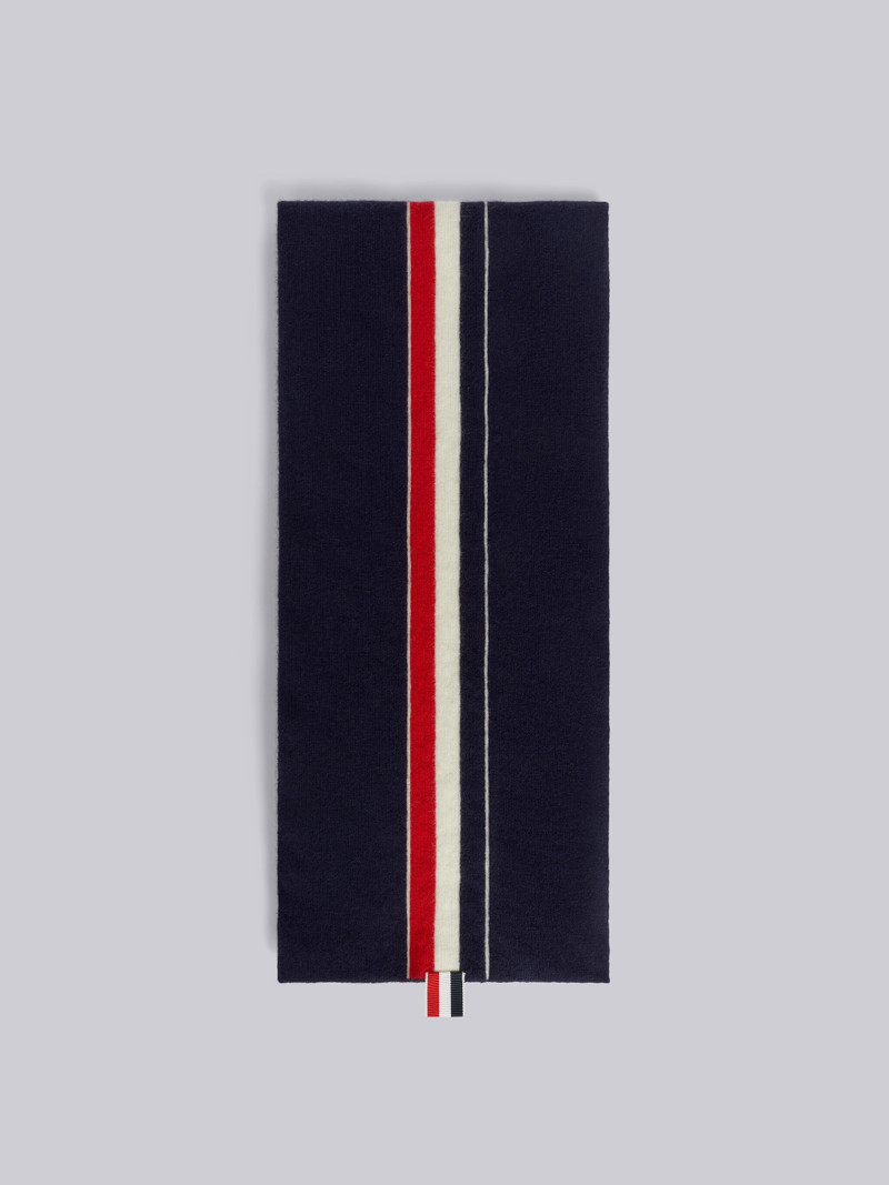Navy Jersey Stitch Superfine Merino Wool Intarsia Stripe Scarf 1