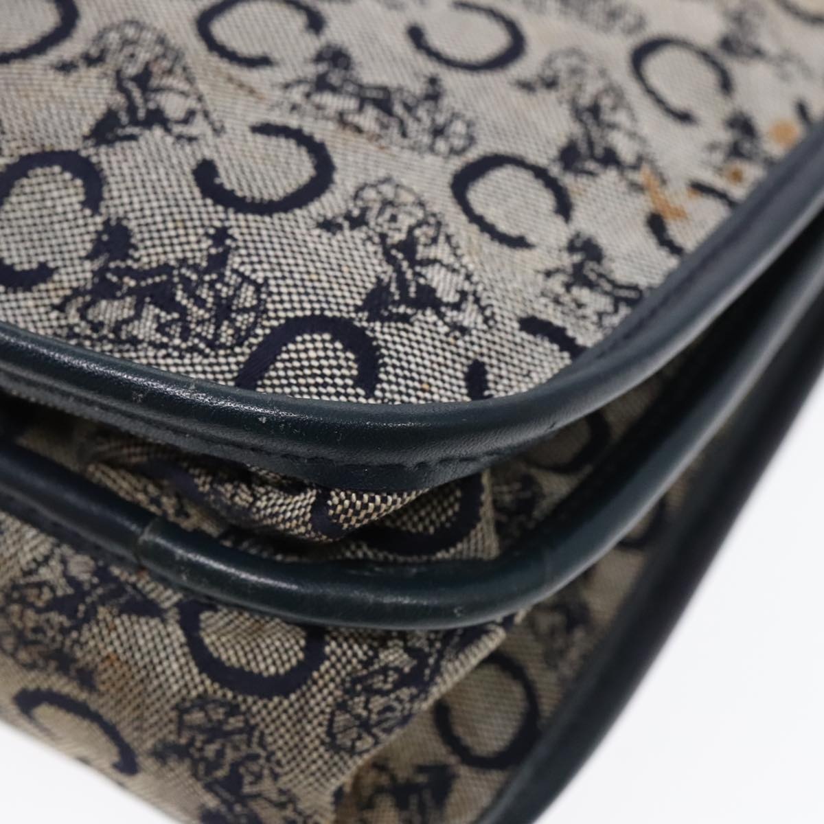 CELINE C Sulky Shoulder Bag Canvas Navy Gold - 15