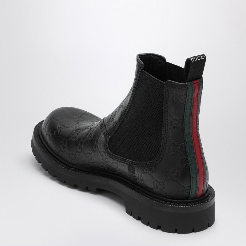 Gucci Black Leather Ankle Boot With Web Detail Men - 4