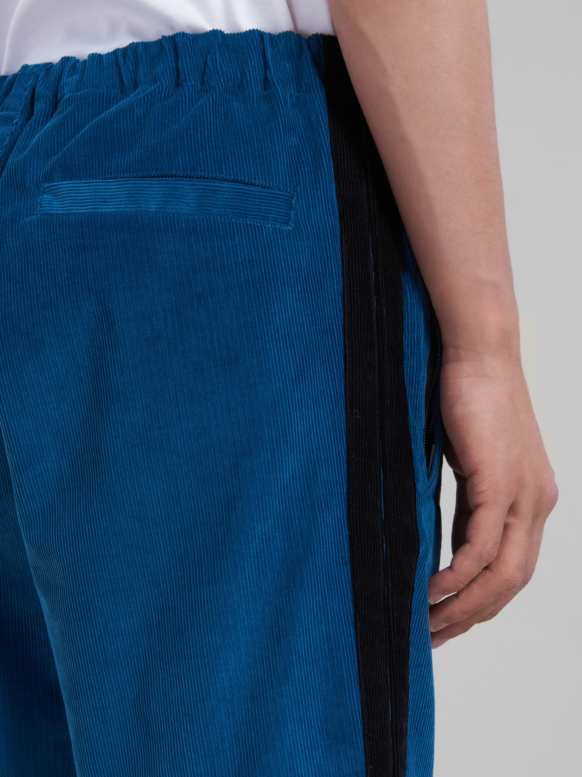 BLUE CORDUROY TRACK PANTS WITH SIDE BANDS - 4