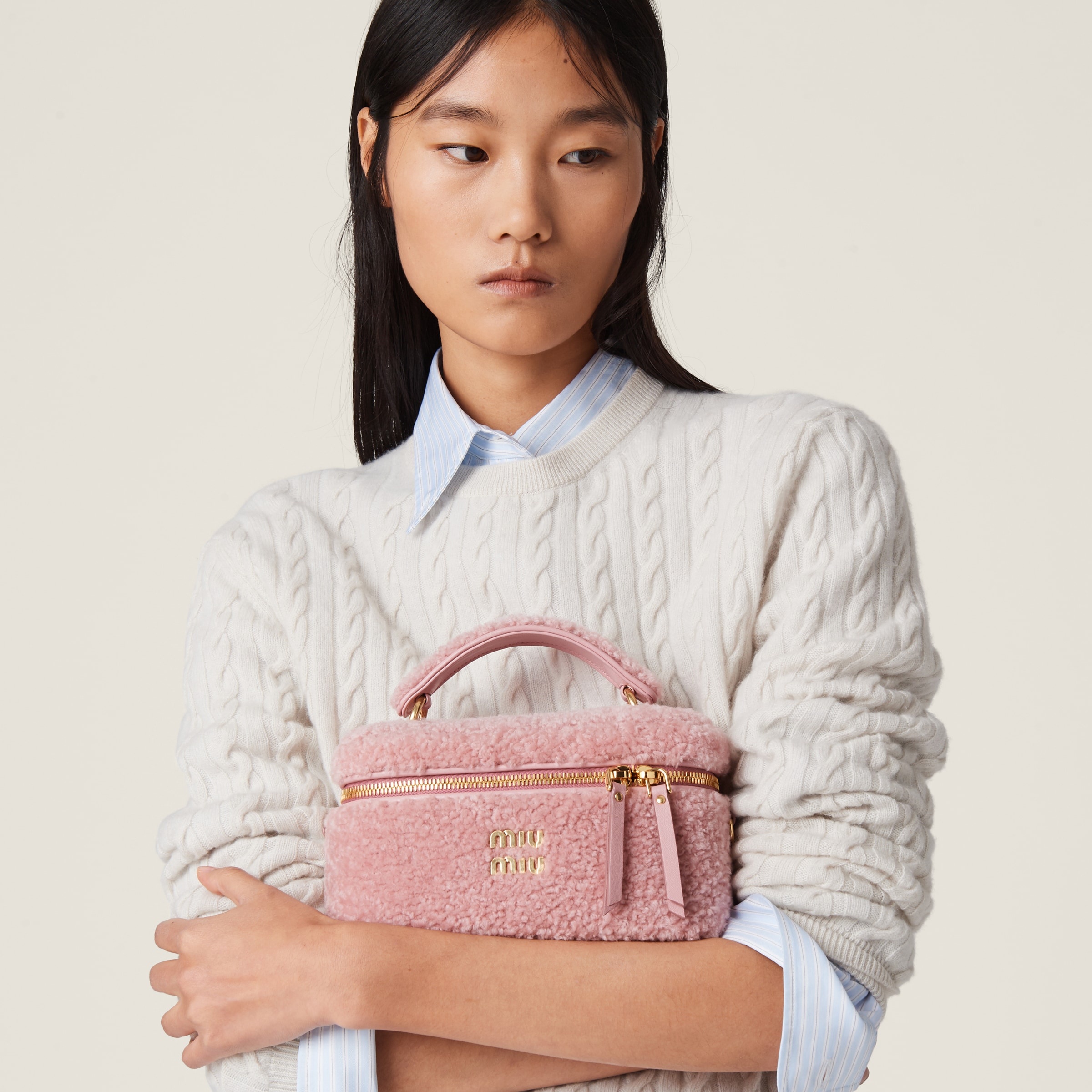 Shearling shoulder bag with leather details - 1
