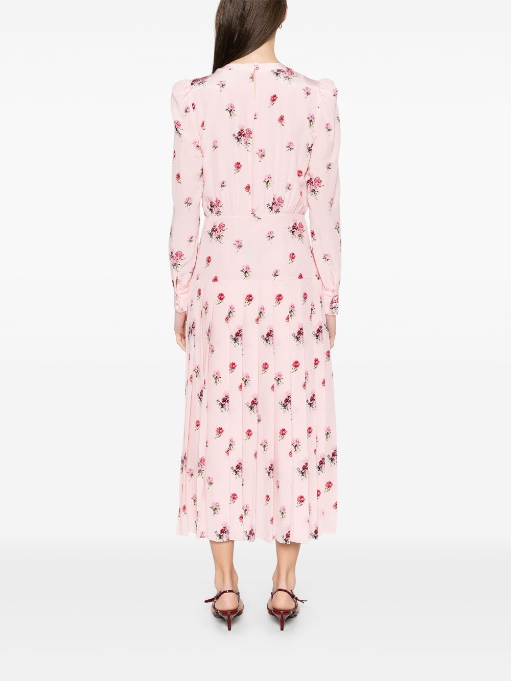 rose-print pleat-detailing midi dress - 4