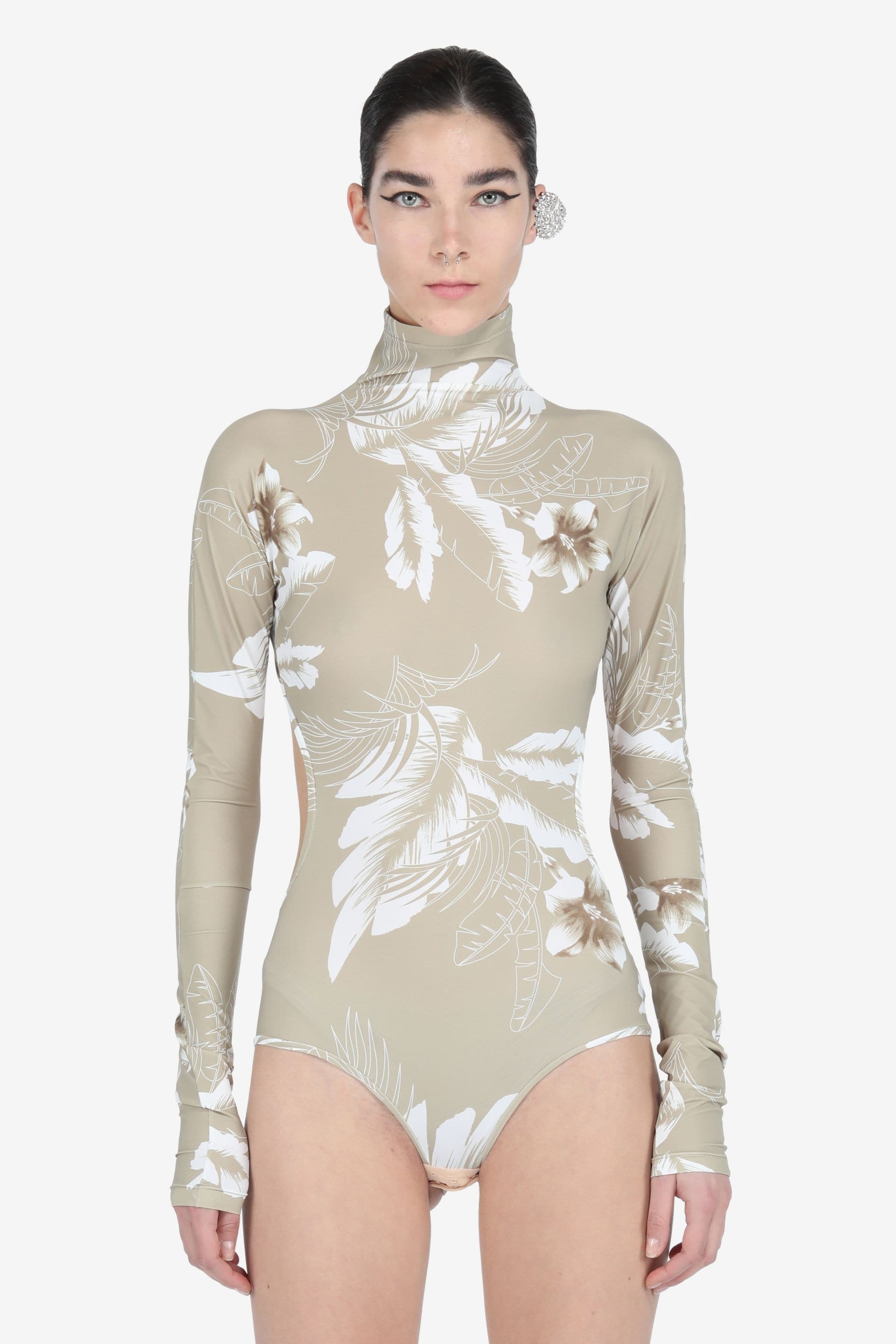 FLORAL-PRINT BACKLESS BODYSUIT - 1