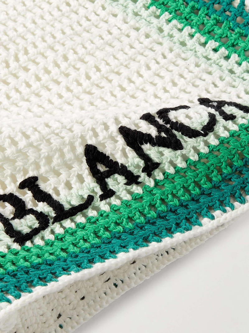 Embellished Embroidered Striped Crocheted Cotton Tote Bag 5