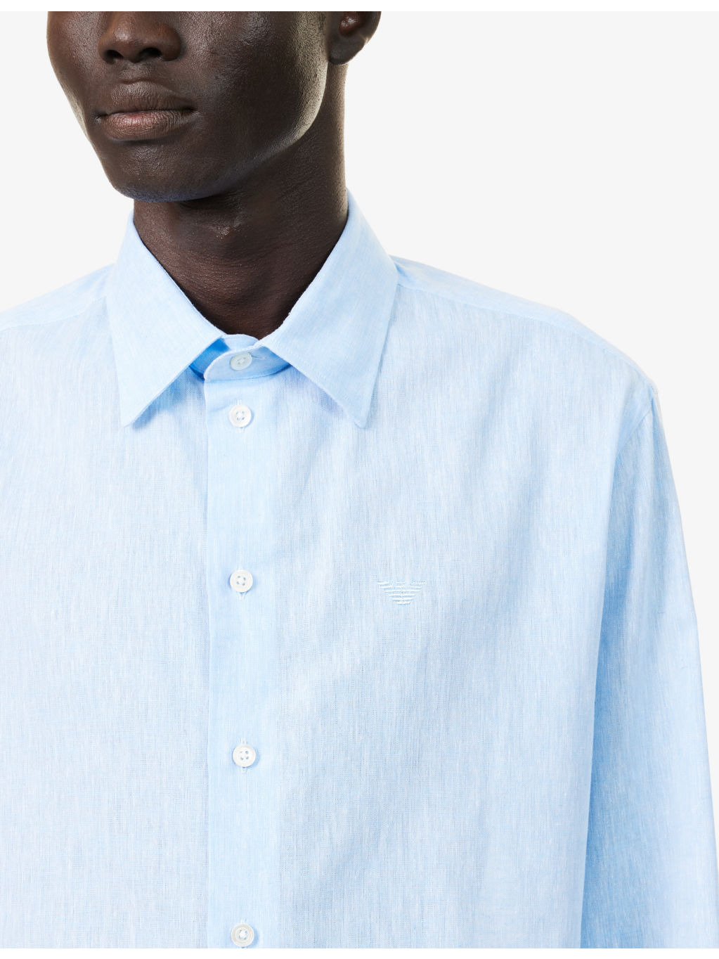 Brand-Embroidery Curved-Hem Linen And Cotton Shirt - 6