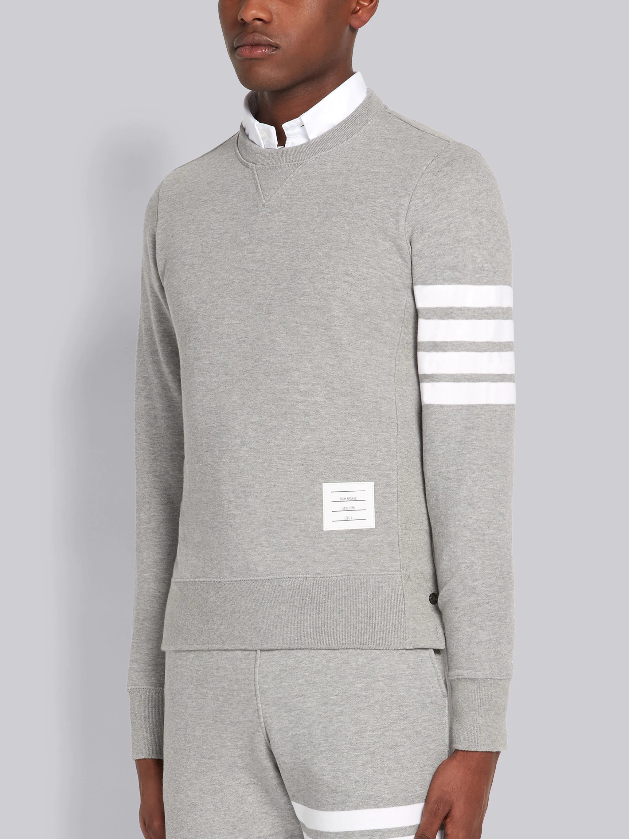 Light Grey Loopback Jersey Knit 4-bar Crew Neck Sweatshirt - 2