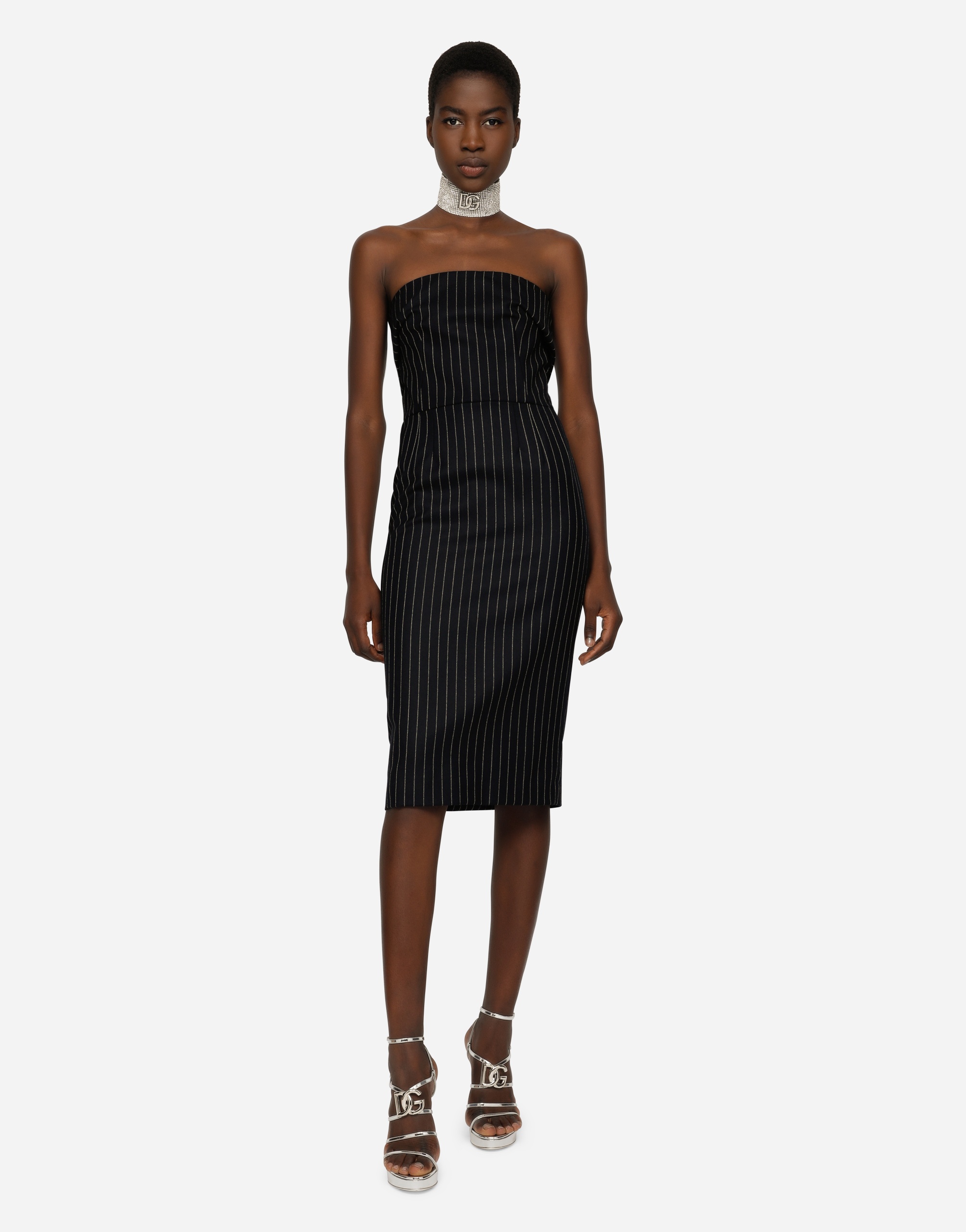 Woolen fabric pinstripe midi dress - 2