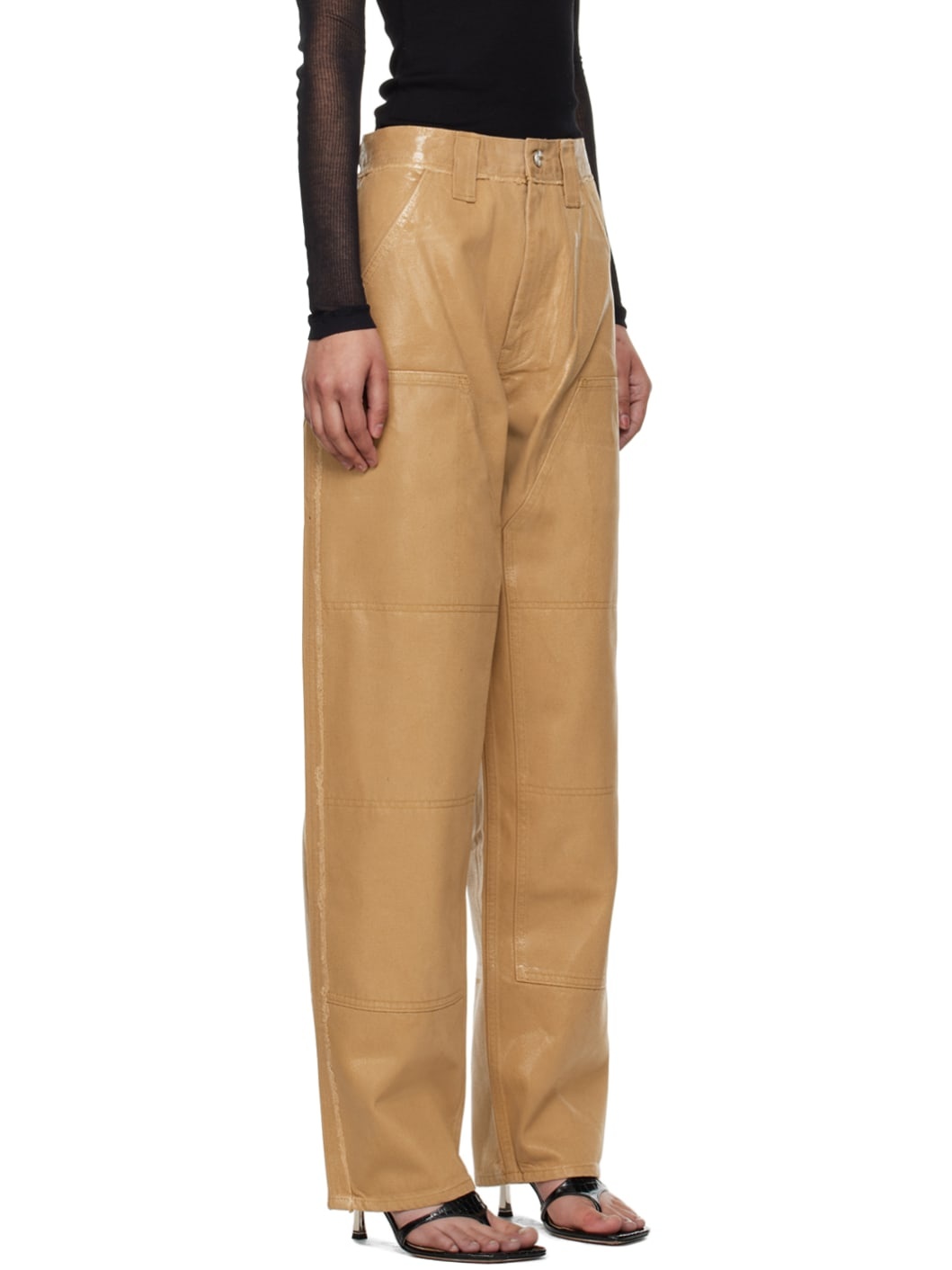 Beige Laminated Jeans - 2