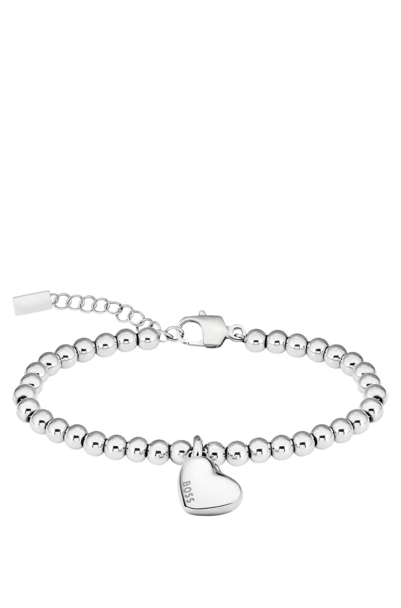 SILVER-TONE BEADED BRACELET WITH HEART CHARM 4