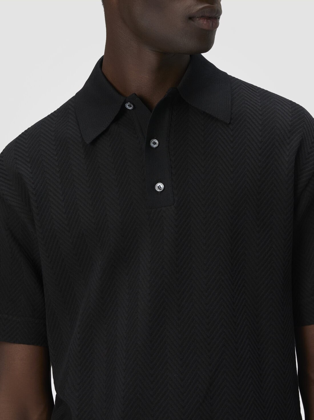 Cotton and viscose polo shirt with tone-on-tone zigzag - 5