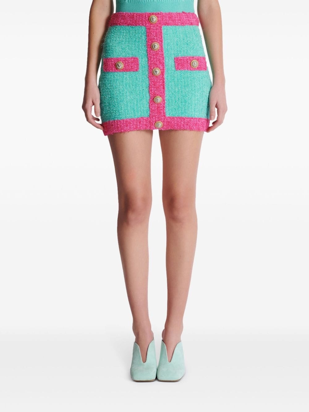 button-embellished bouclÃ© mini skirt - 4