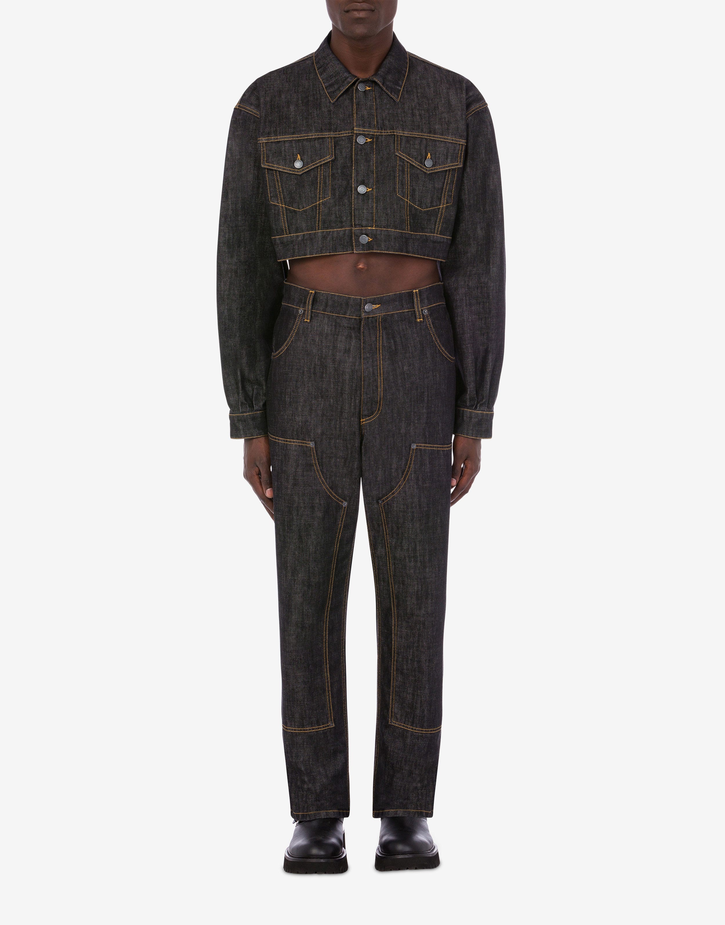 LOGO LABEL BLACK DENIM CROPPED JACKET - 2
