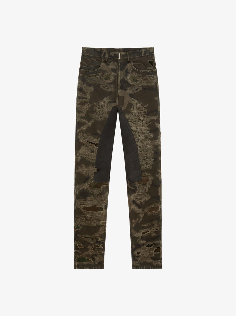 SLIM-FIT IN DESTROYED DENIM WITH PRINTED CAMO 1