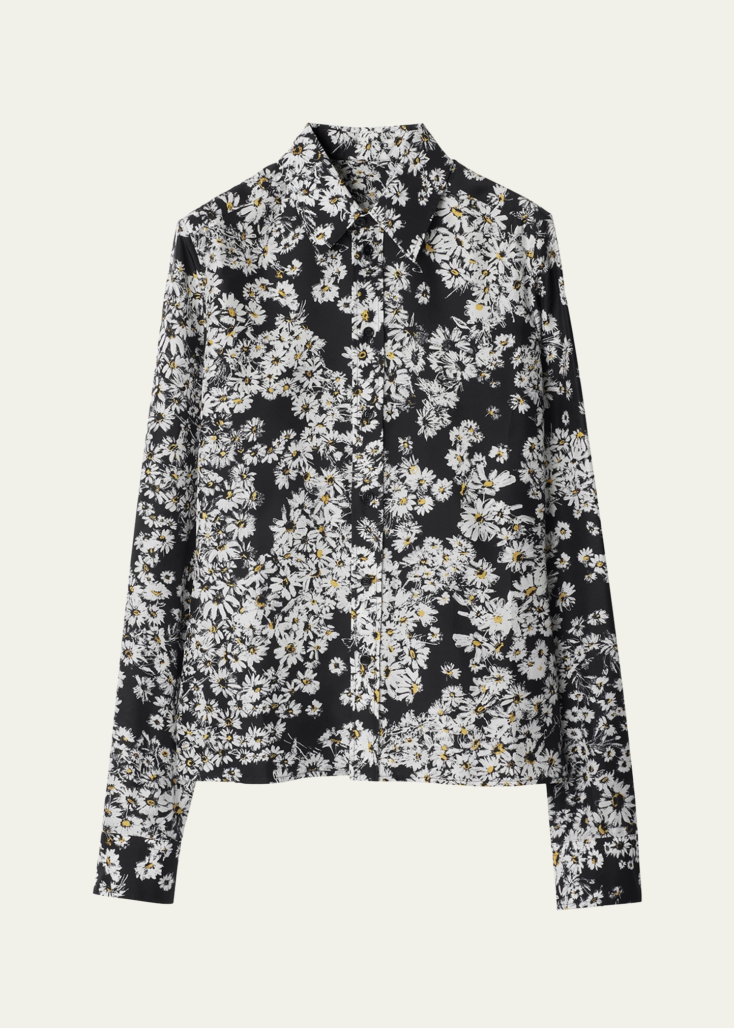 Flower Print Button Down Silk Top - 1