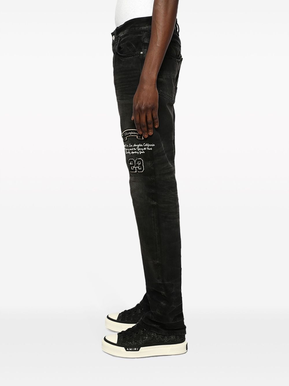 logo-patch distressed jeans - 4
