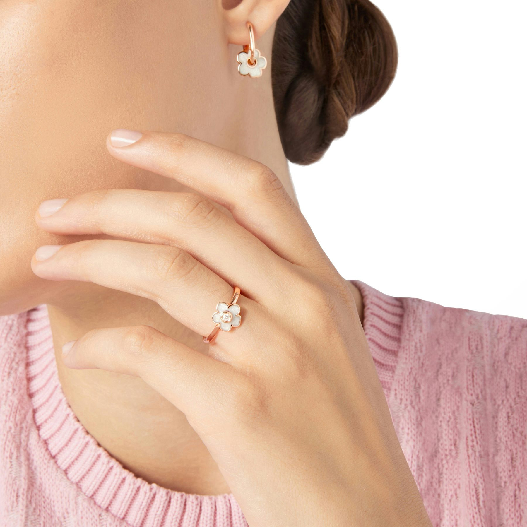 ROSE GOLD, ENAMEL & DIAMOND FLOWER RING - 4
