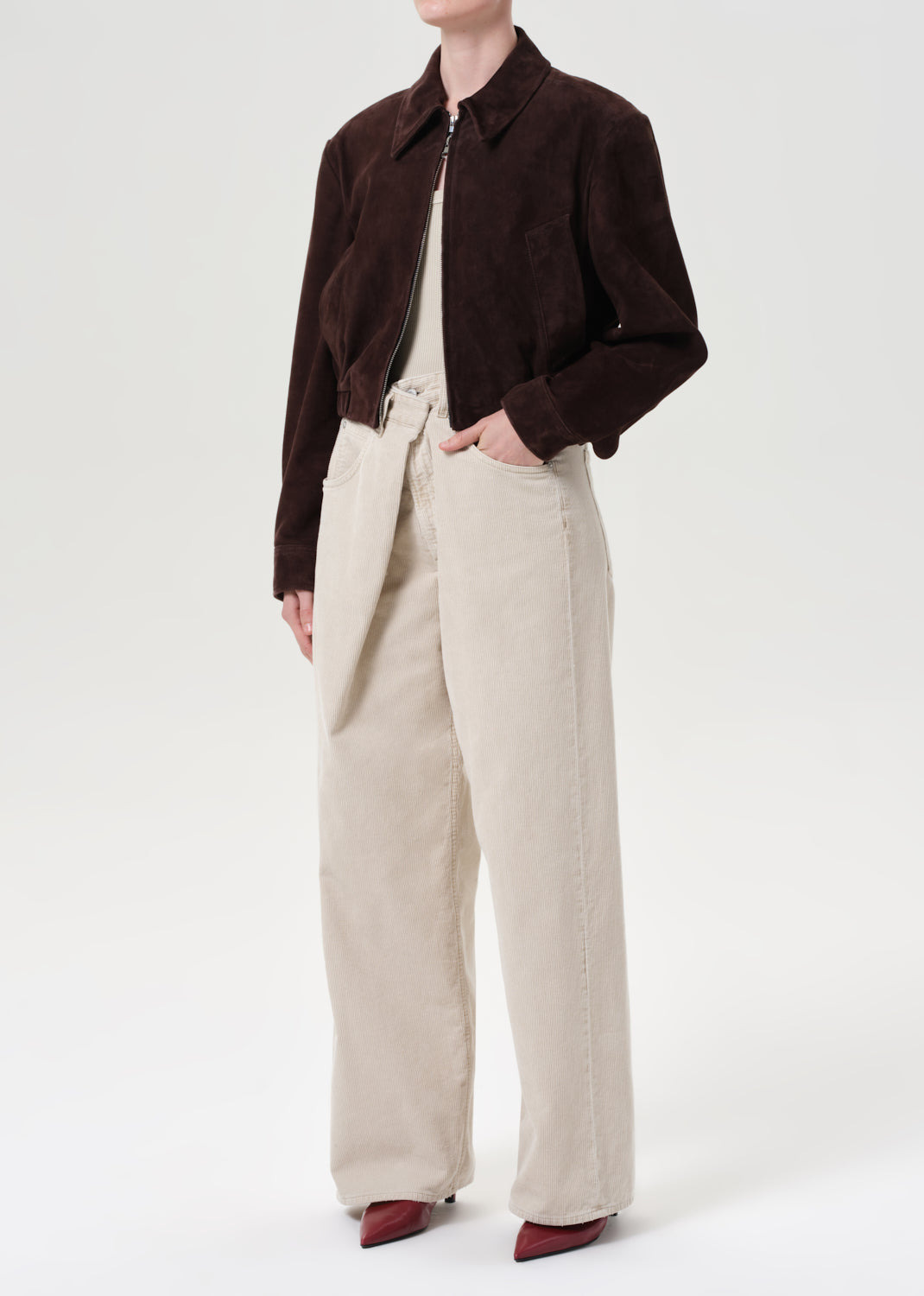 NAHLA CROPPED SUEDE JACKET IN ROOT - 5