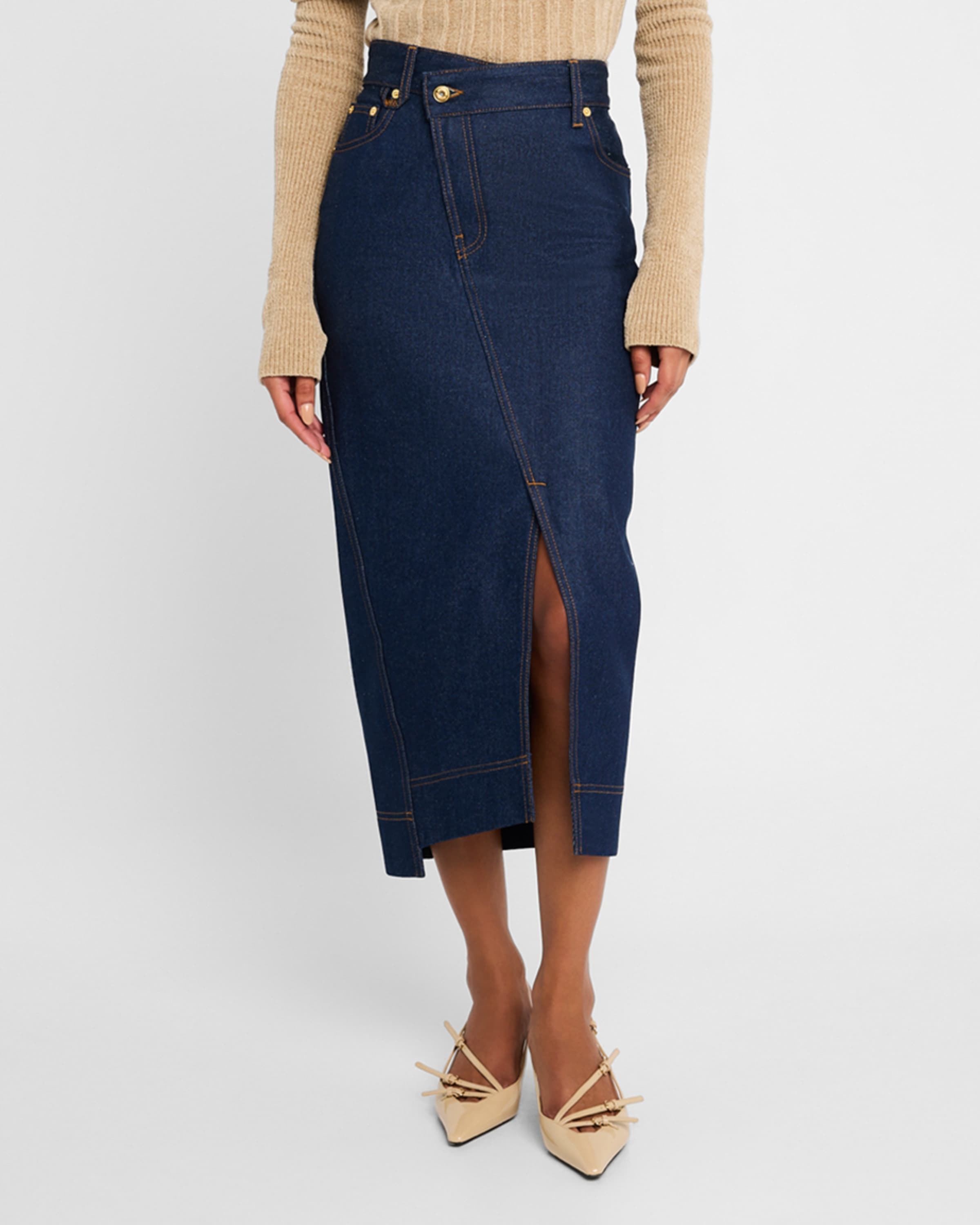 De-Nimes Crosswaist Midi Denim Skirt - 2