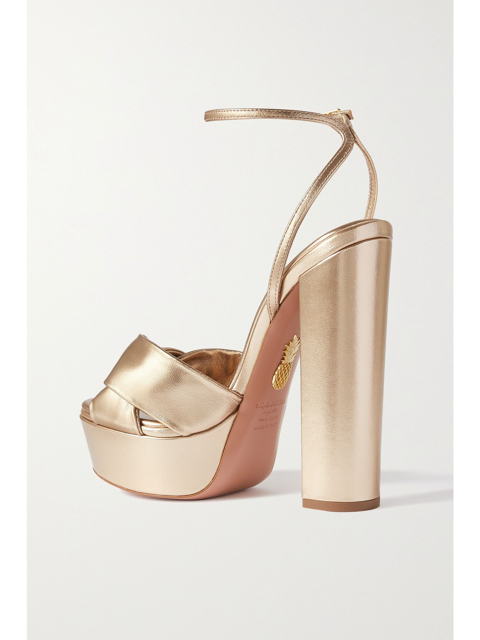 Olie Plateau 140 knotted metallic leather platform sandals Blush - 3