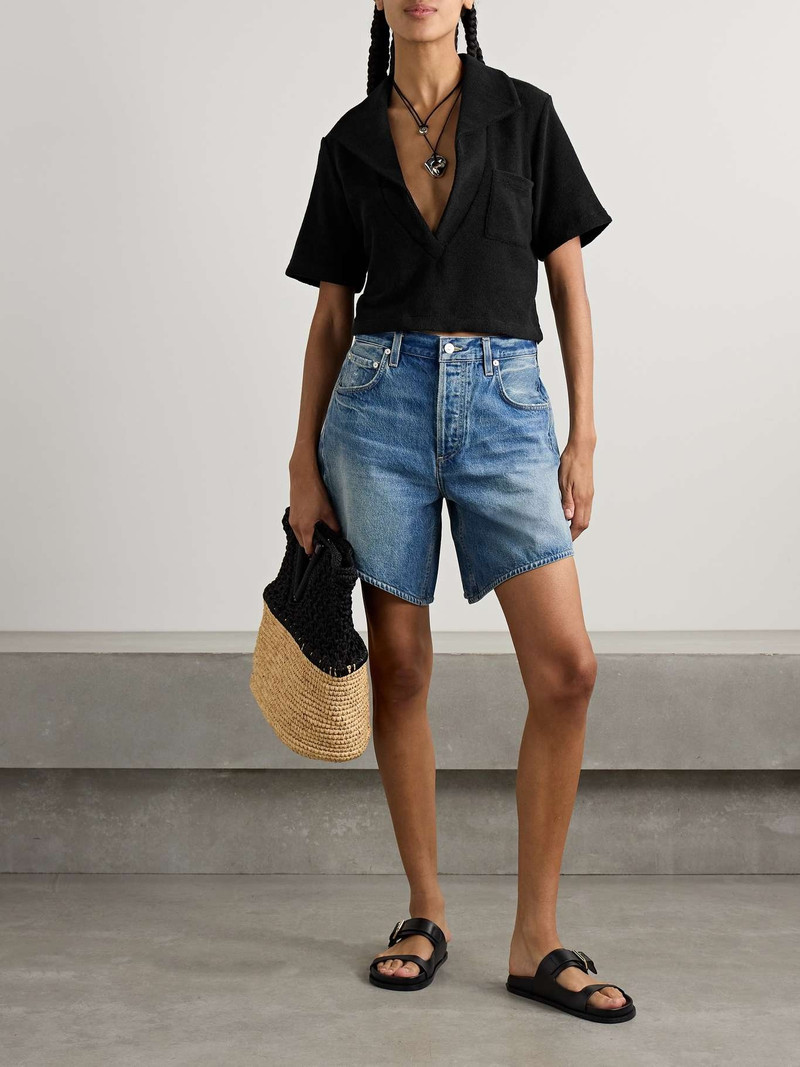 Johanna Ortiz Misty Hem cropped cotton-terry shirt Black outlook