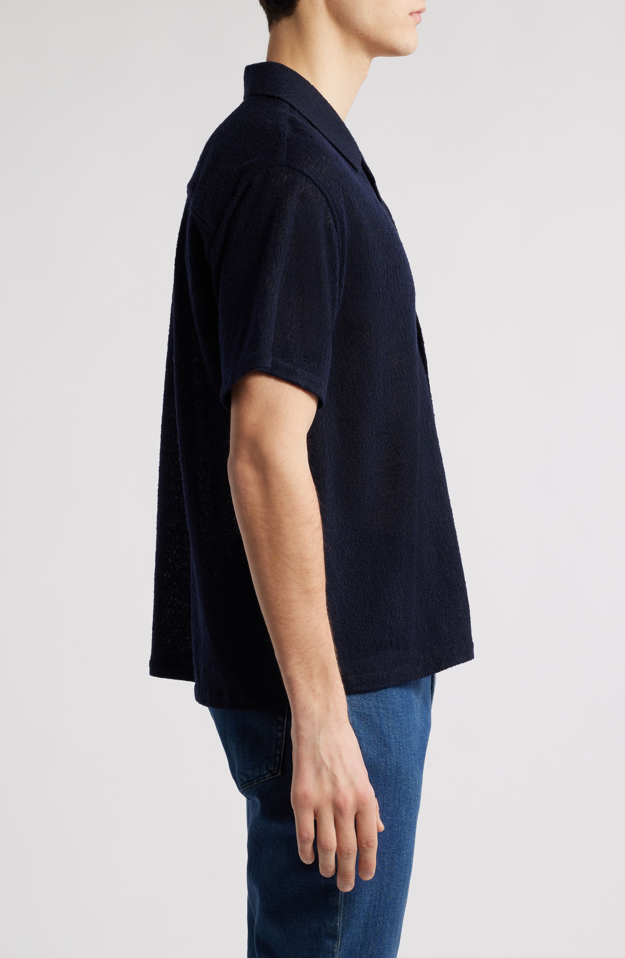 FRAME Wool Blend Terry Button-Up Shirt in Dark Navy at Nordstrom - 4