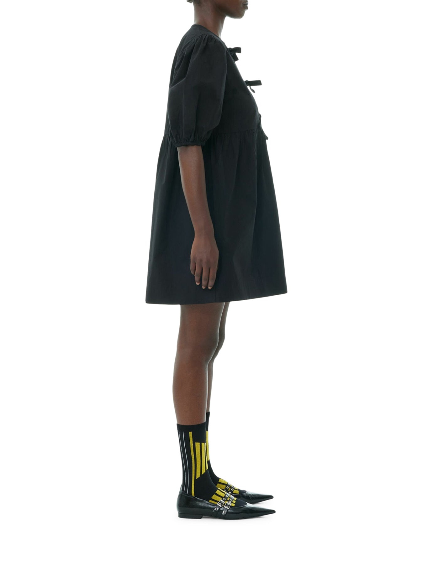 BLACK COTTON POPLIN TIE STRING MINI DRESS - 3