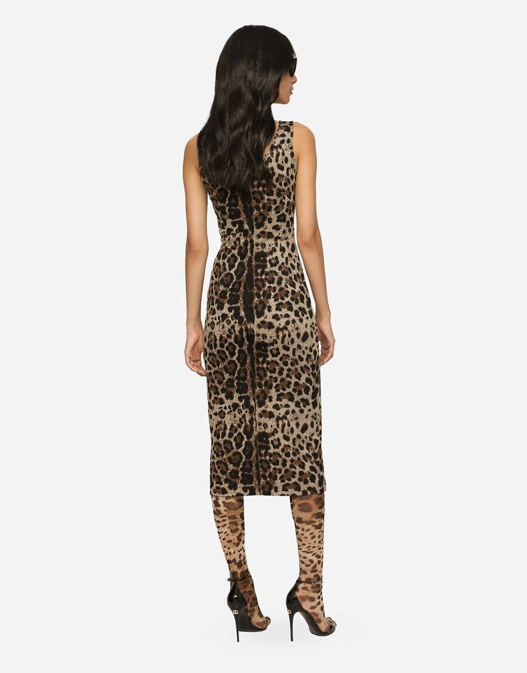 Long jersey dress with jacquard leopard design - 3