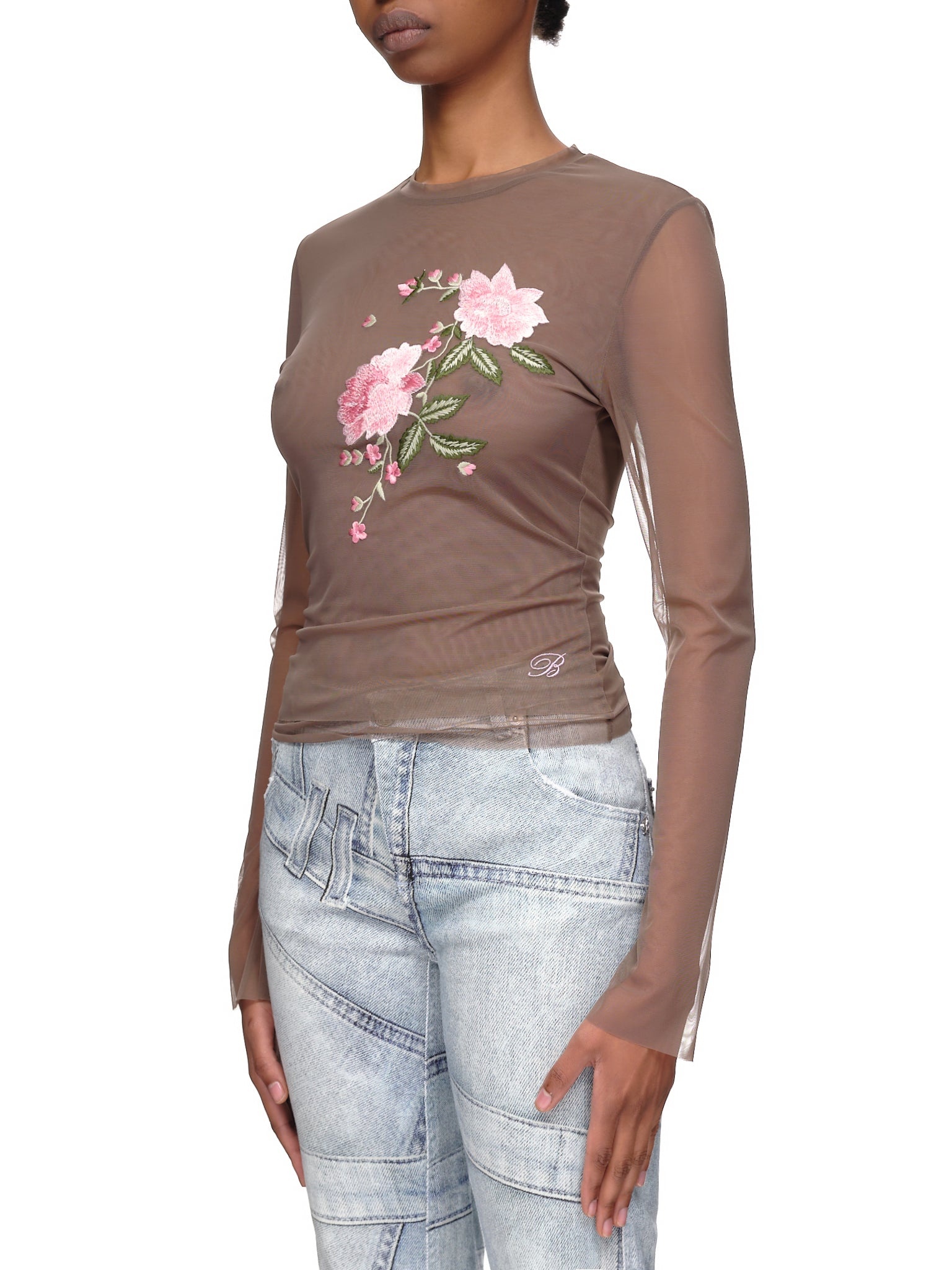 Long Sleeve Embroidered Blouse - 2